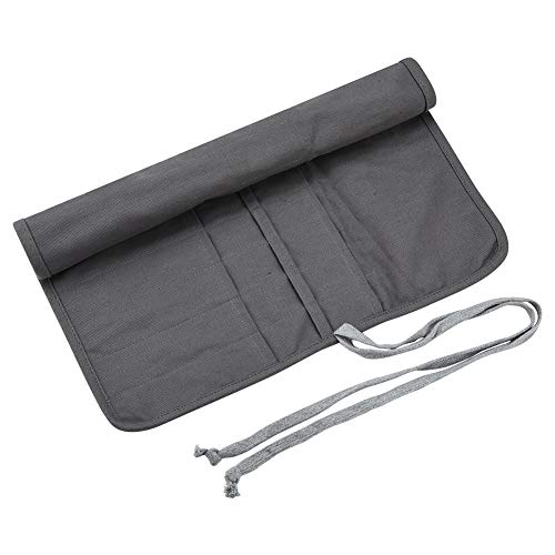 Cizen Estuche Enrollable, 20 Hoyos Estuche Bolsa de Lapicesde Lona, Rollo de Almacenamiento Plegable, Adecuado para Almacenamiento de Pinceles, Lápices(Gris)