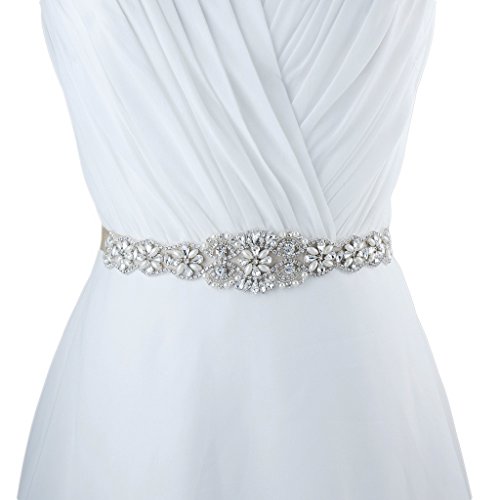 Clear Rhinestone Pearls Sash Boda Vestido De Novia Cinturón Accesorios para Fiestas - Blanco, 41 x 5 cm