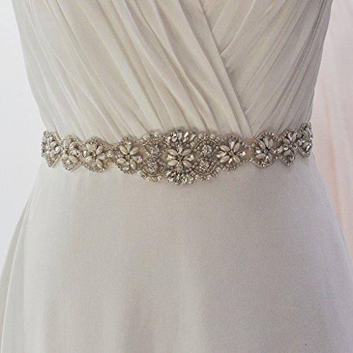 Clear Rhinestone Pearls Sash Boda Vestido De Novia Cinturón Accesorios para Fiestas - Blanco, 41 x 5 cm