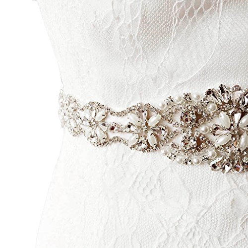 Clear Rhinestone Pearls Sash Boda Vestido De Novia Cinturón Accesorios para Fiestas - Blanco, 41 x 5 cm