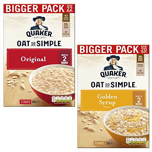 Cleverry set de Gachas de Avena Quaker Oat So Simple Original 22 bolsitas x 27g y Golden Syrup 20 bolsitas x 36g – oatmeal para un desayuno delicioso