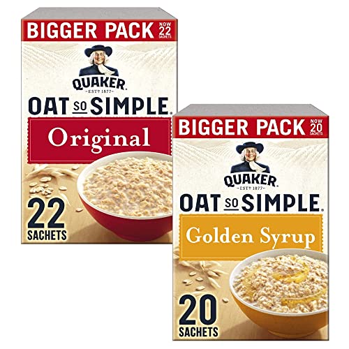 Cleverry set de Gachas de Avena Quaker Oat So Simple Original 22 bolsitas x 27g y Golden Syrup 20 bolsitas x 36g – oatmeal para un desayuno delicioso