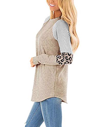 CNFIO Camisetas Mujer Manga Corta Leopardo Raya Cuello Redondo Blusas para Mujer Suelta Tops Mujer Fiesta