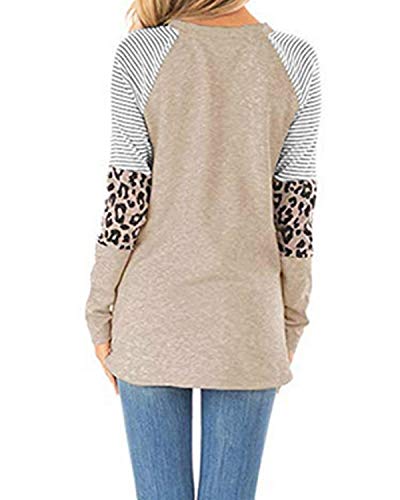 CNFIO Camisetas Mujer Manga Corta Leopardo Raya Cuello Redondo Blusas para Mujer Suelta Tops Mujer Fiesta