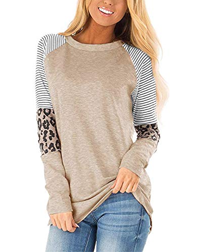 CNFIO Camisetas Mujer Manga Corta Leopardo Raya Cuello Redondo Blusas para Mujer Suelta Tops Mujer Fiesta