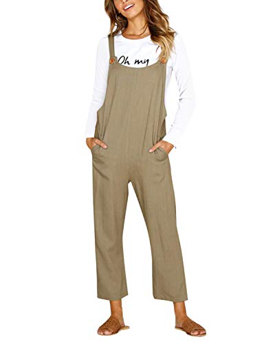 CNFIO Pantalones Mujer Casual Ajustable Correa Monos Rompers Flojo Retro Harem Mamelucos Jumpsuits Overalls con Bolsillo