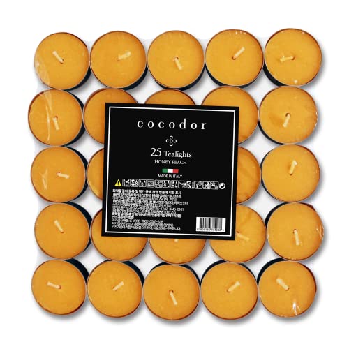 COCODOR Velas de té aromáticas / Melocotón de Miel (Honey Peach) / 10g / 25 Unidades / Tiempo de combustión 4-5 horas / Velas Perfumadas, Fragancia de Habitación