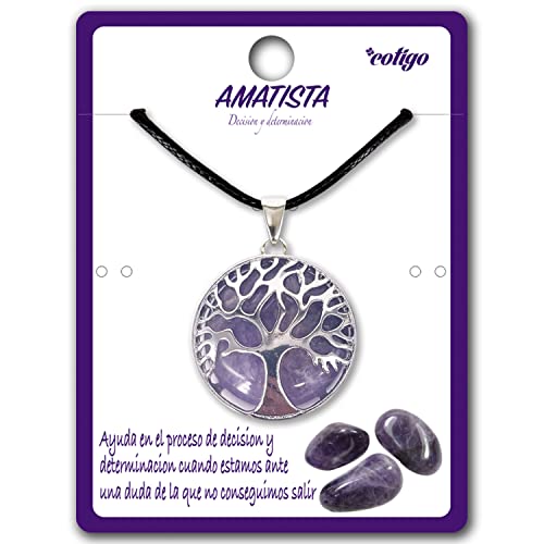 Collar de árbol de la Vida con Colgante Piedra Natural Energeticas - Distintas Piedras Semipreciosas (Amatista)