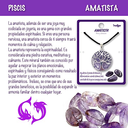 Collar de árbol de la Vida con Colgante Piedra Natural Energeticas - Distintas Piedras Semipreciosas (Amatista)