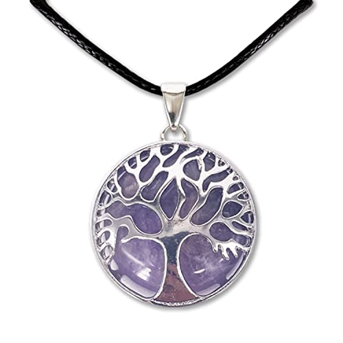 Collar de árbol de la Vida con Colgante Piedra Natural Energeticas - Distintas Piedras Semipreciosas (Amatista)