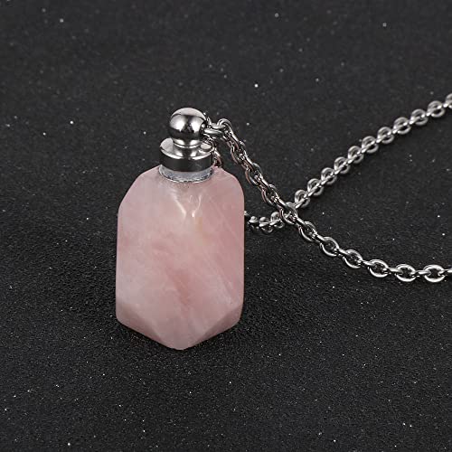 Collar Para Mujer, Exquisito Collar Con Colgante De Cristal En Forma De Botella De Perfume De Cuarzo Rosa Natural Con Cadena Reiki Chakra Collar Encanto Joyería Para Mujeres Hombres Amigo Gema Reg