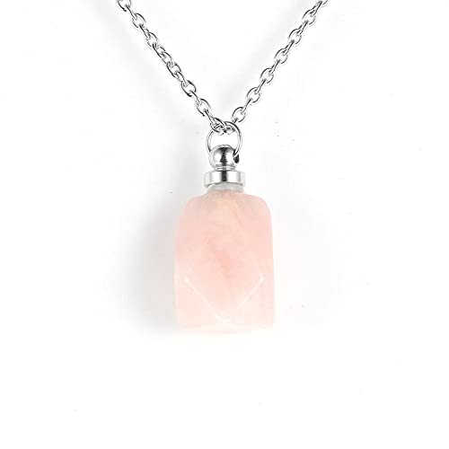 Collar Para Mujer, Exquisito Collar Con Colgante De Cristal En Forma De Botella De Perfume De Cuarzo Rosa Natural Con Cadena Reiki Chakra Collar Encanto Joyería Para Mujeres Hombres Amigo Gema Reg