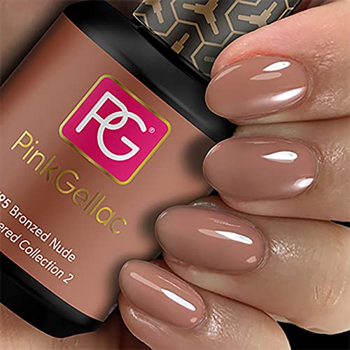 Color de pintauñas permanente Pink Gellac 195 Bronzed Nude. Esmalte de gel, calidad profesional y fácil aplicación en casa. Esmaltes de uñas.