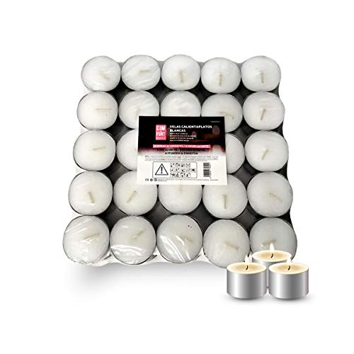 COM-FORT HOUSE | Velas Blancas | Pack velas de 100 Unidades | Velas de Té Calientaplatos | Tealight | 8 Horas de Duración | Velas Decorativas Sin Perfume |