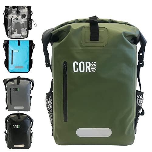 Cor Mochila de Bolsa Seca Impermeable con Funda Acolchada para portátil 25 & 40 litro Gris Verde (Verde, 25 L)