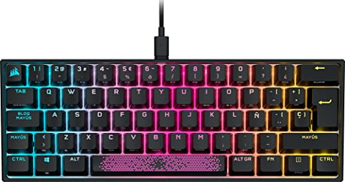 Corsair K65 RGB MINI Teclado Mecánico para Juegos 60% con Teclas ABS (Retroiluminación RGB Personalizable, Teclas CHERRY MX Red: Suave y Rápido, Tecnología AXON) Español QWERTY, Negro