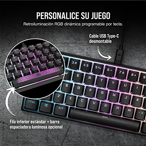 Corsair K65 RGB MINI Teclado Mecánico para Juegos 60% con Teclas ABS (Retroiluminación RGB Personalizable, Teclas CHERRY MX Red: Suave y Rápido, Tecnología AXON) Español QWERTY, Negro