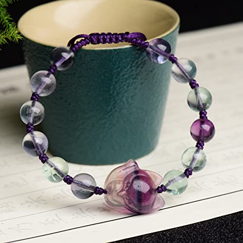 Cosaike Pulsera Fluorita Piedras Preciosas Natural Pulsera Fox 2022 Año Pulsera Tigre Amuleto Pulsera Riqueza Feng Shui Amor Pulsera Mujeres Chakra Crystal Quartz Pulsera,Fluorite