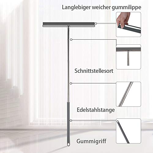 COSANSYS Limpiacristales de acero inoxidable y silicona, con soporte de pared para madera, vidrio, baldosas, inodoro, agua, pelo, polvo