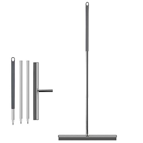 COSANSYS Limpiacristales de acero inoxidable y silicona, con soporte de pared para madera, vidrio, baldosas, inodoro, agua, pelo, polvo