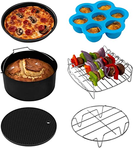 COSORI Accesorios para Freidora sin aire 5.5L, Molde para respostería, Bandeja para pizza, Soporte de acero inoxidable, Rejilla Multiusos, Estera de silicona, Molde de huevos, Sin BPA