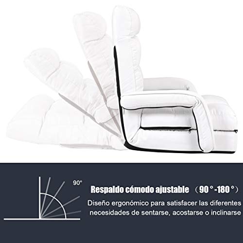 COSTWAY Sofá Cama Plegable Individual Sofá Perezoso Silla con Reposabrazos y Cojín para Oficina Salón Terraza Jardín (Blanco)