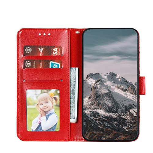 COTDINFOR Fundas for Google Pixel 5 Funda Flip Cierre Magnético Billetera Elegante Suave PU Cuero Cover Anti-arañazo Carcasas para Google Pixel 5 Case Red Mandala LD.