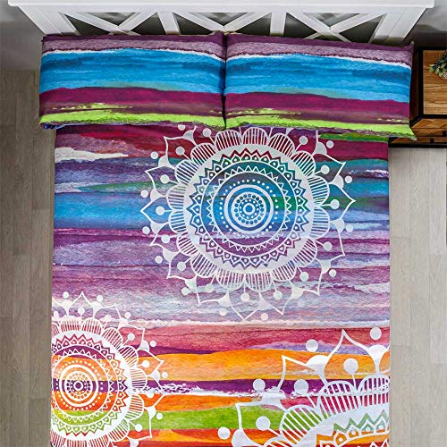 COTTON ARTean Funda Nordica Reversible Mandala Acuarela Cama de 150/160 (240 x 260 cm). 50% ALGODÓN - 50% POLIÉSTER.