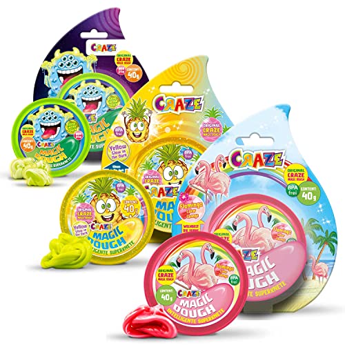 CRAZE MAGIC DOUGH Pack de 3 Plastilina mágica con efectos especiales Plastilina inteligente de diferentes colores y aromas 3 latas de 40 g Arcilla para modelar Manualidades niños 4 años 17173