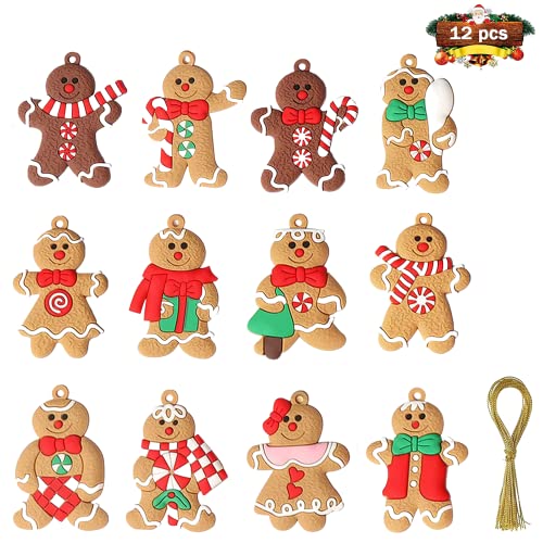 Crazy Bean 12pcs Adornos Arbol Navidad Hombre de Jengibre Adornos Navidad Decoracion, Adornos Navidad Colgantes del Árbol de Navidad Ornamentos