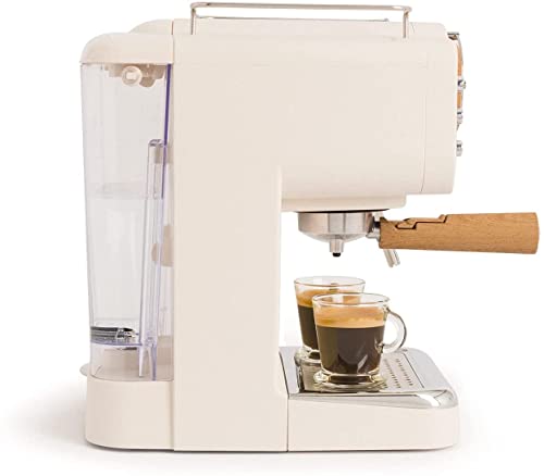 CREATE / THERA MATT RETRO / Cafetera Express para Espresso y Cappucino Beige / 1100W, 15 Bares, Vaporizador Orientable, capacidad 1.25l, Café Molido y Monodosis, Con Doble Salida, Mate