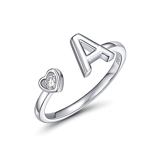 CRYSLOVE Anillos de Letras para Mujer 925 Plata de Ley A-Z Iniciales apilables de Nombre Anillo Abierto con Talla Ajustable,con Caja de Regalo