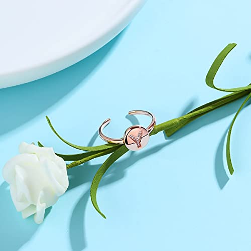 CRYSLOVE Anillos de Letras para Mujer 925 Plata de Ley Oro Rosa A-Z Iniciales de Nombre Anillo Abierto con Zirconia Cúbica,Talla Ajustable,con Caja de Regalo