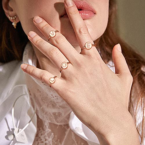 CRYSLOVE Anillos de Letras para Mujer 925 Plata de Ley Oro Rosa A-Z Iniciales de Nombre Anillo Abierto con Zirconia Cúbica,Talla Ajustable,con Caja de Regalo