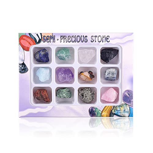 CrystalTears 12 piedras preciosas, piedras naturales variadas, estuche de piedras y cristales Reiki de Chakra irregular, colección pequeña