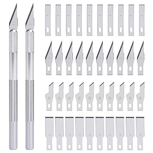 Cuchillos de Arte de Precisión Escalpelo Manualidades Cutter Incluye 2 Asas y 40 Cuchillas de Repuesto Cuchilo de Tallar Hobby Knife 42 PCS