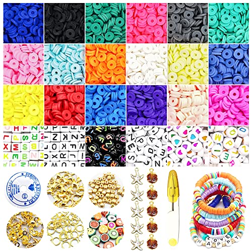 Cuentas de Colores, Cuentas Planas para Hacer Pulseras-Abalorios para Hacer Pulseras-Collar Pulsera Manualidades-Surtidos de Abalorios para Bisutería (6 mm,18 colores)