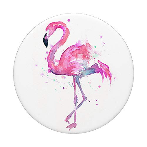 Cute Pink Flamingo Watercolor Design Bird Artwork On White PopSockets PopGrip Intercambiable