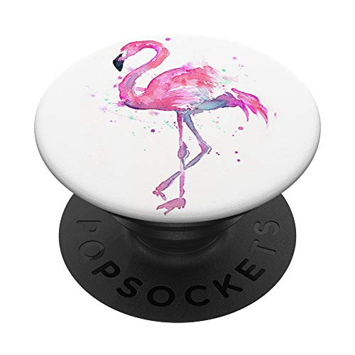 Cute Pink Flamingo Watercolor Design Bird Artwork On White PopSockets PopGrip Intercambiable