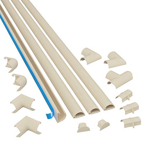 D-Line Micro+ 2010KIT003, Canaletas adhesivas de PVC para cables, Multipack de 4 piezas (20x10 mm) de 1 metro de longitud en color magnolia, Solución para organizar, proteger y cubrir cables