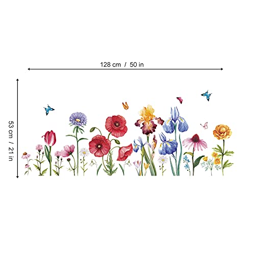 decalmile Pegatinas de Pared Jardín de Flores Amapola Vinilos Decorativos Narciso Iris Floral Rodapié Adhesivos Pared Habitación Infantiles Niña Dormitorio Salón