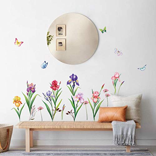 decalmile Pegatinas de Pared Jardín de Flores Vinilos Decorativos Narciso Iris Floral Rodapié Adhesivos Pared Habitación Infantiles Niña Dormitorio Salón