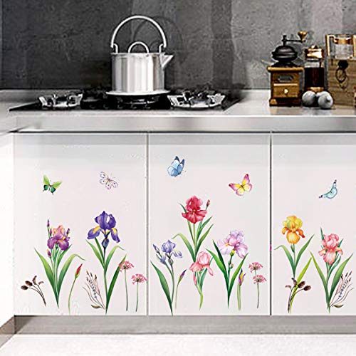 decalmile Pegatinas de Pared Jardín de Flores Vinilos Decorativos Narciso Iris Floral Rodapié Adhesivos Pared Habitación Infantiles Niña Dormitorio Salón