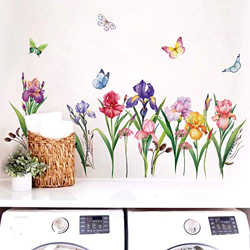 decalmile Pegatinas de Pared Jardín de Flores Vinilos Decorativos Narciso Iris Floral Rodapié Adhesivos Pared Habitación Infantiles Niña Dormitorio Salón