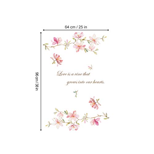 decalmile Pegatinas de Pared Rosado Flor Vinilos Decorativos Magnolia Floral Adhesivos Pared Habitación Niña Salón Dormitorio