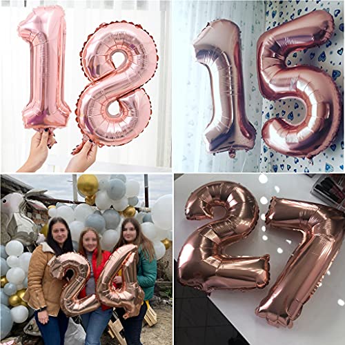 Decoración de cumpleaños para mujer, oro rosa, 26 años, 26 globos gigantes