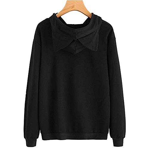 DEELIN OtoñO E Invierno De Las Mujeres Orejas De Gato De Manga Larga Sudadera con Capucha Sudadera con Capucha SuéTer SuéTer Camisa Vino Rojo/Negro (XL, Negro)