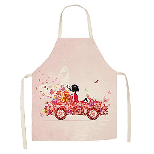 Delantal Cocina Baberos Delantales De Cocina Con Estampado De Flores Y Mariposas Para Mujer, Para Cocinar En Casa, Para Hornear, Cintura, Babero, Algodón, Lino, Delantal 55 * 68Cm-19_55X68Cm_For_