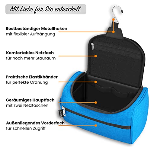 DELAWAY® Neceser para hombre y mujer para colgar, bolsa de aseo para hombres y mujeres, con soporte para maleta, azul claro,