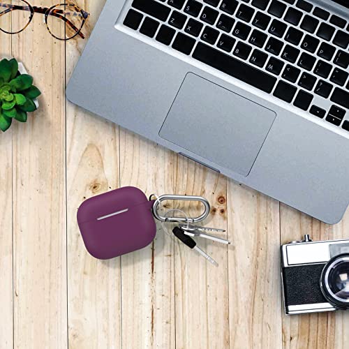 Delidigi Funda airpods 3, Fundas Protectoras de Silicona Accesorios de Piel con Arcilla de Limpieza AirPods para Apple AirPods 3 Generacion (2021) con Llavero(rojo vino)